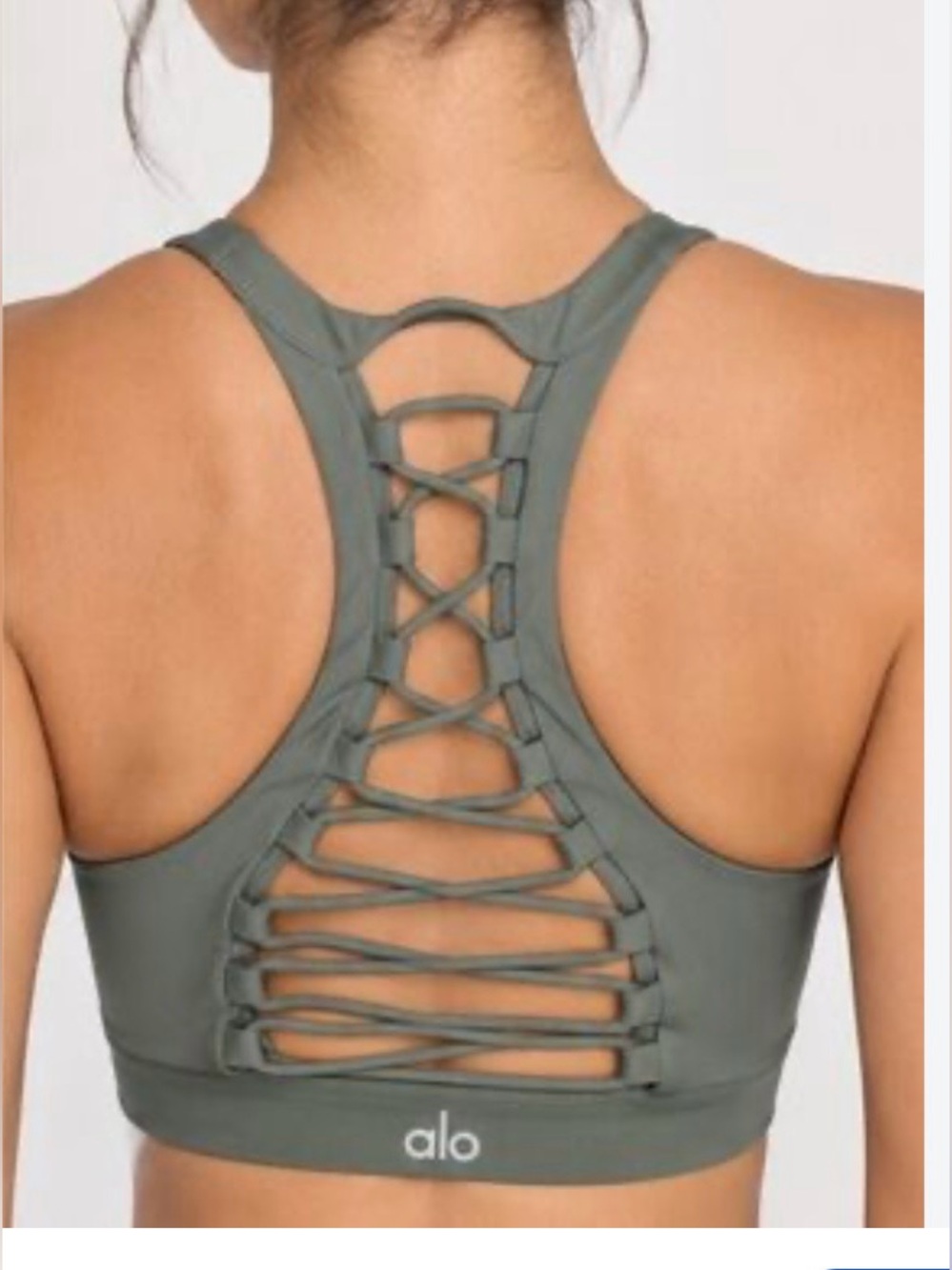 ALO Yoga Olive Lace-Up Back Movement Racerback Sports Bra Tank Top Size M